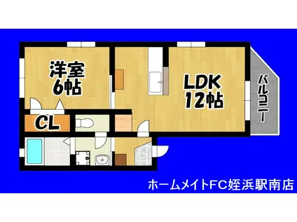 エクセレンス原(1LDK/1階)の間取り写真