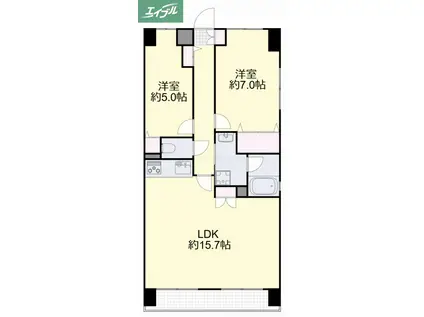 ル・サンク西市(2LDK/10階)の間取り写真