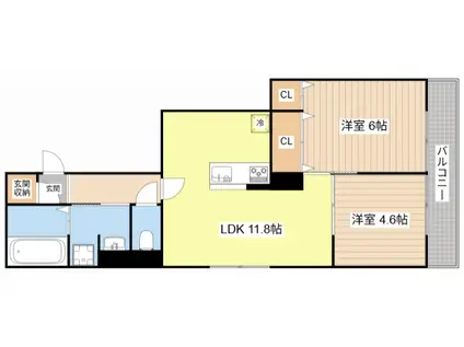 スピネル南草津(2LDK/2階)の間取り写真