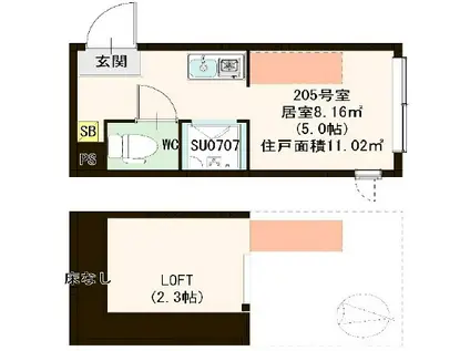 アスルーチェ上石神井(ワンルーム/2階)の間取り写真