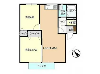 レジデンスA棟(2LDK/2階)の間取り写真