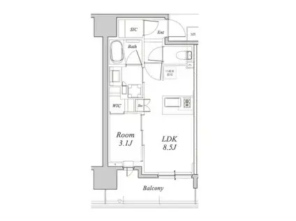 BRILLIA名駅二丁目(1LDK/5階)の間取り写真