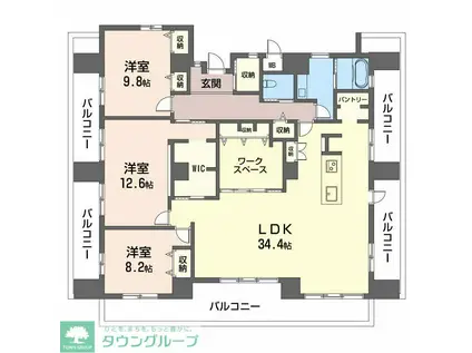 レジデンス鈴木(3LDK/12階)の間取り写真
