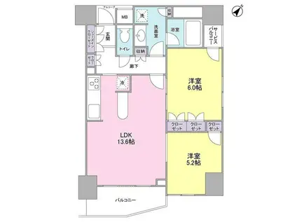 ラサンテ五反田(2LDK/5階)の間取り写真