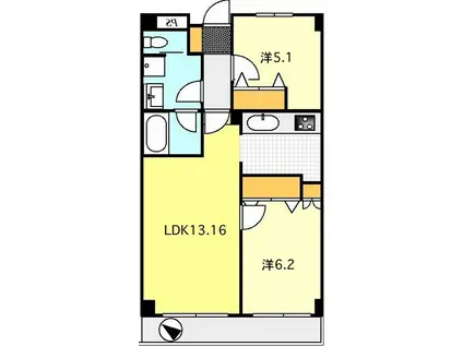 T-NET リベラルシティハイツ(2LDK/3階)の間取り写真