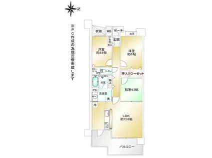 セザールガーデン台原(3LDK/5階)の間取り写真