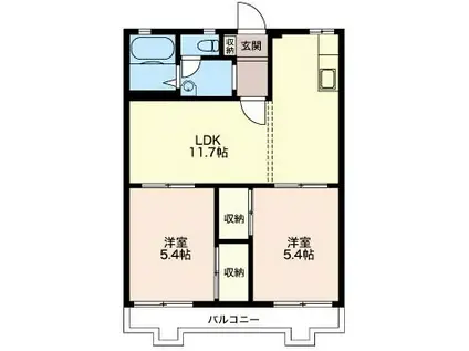 ハイツリヴェール(2LDK/2階)の間取り写真