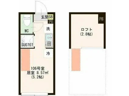 レジデンス・イン初台(ワンルーム/1階)の間取り写真