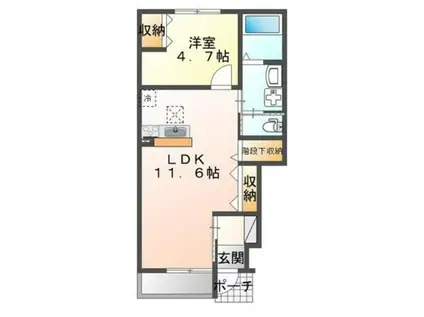 八王子市東中野アパート(1LDK/1階)の間取り写真