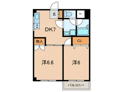 カーザU(2DK/2階)の間取り写真
