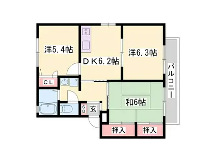 レガートIIA・B(3DK/2階)の間取り写真