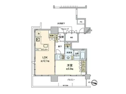 ロジュマンタワー梅田(1LDK/12階)の間取り写真