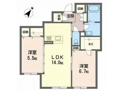 ベレオ マム(2LDK/1階)の間取り写真