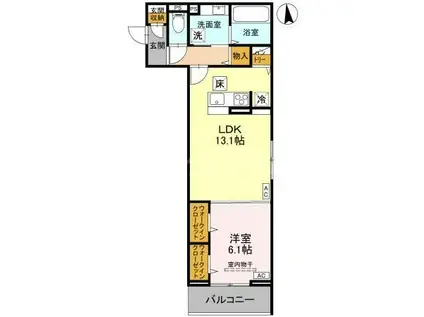 草加市氷川町PJIV A(1LDK/2階)の間取り写真