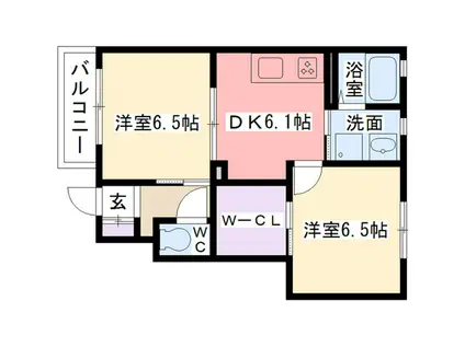 モン・ヴィラージュ(2DK/1階)の間取り写真