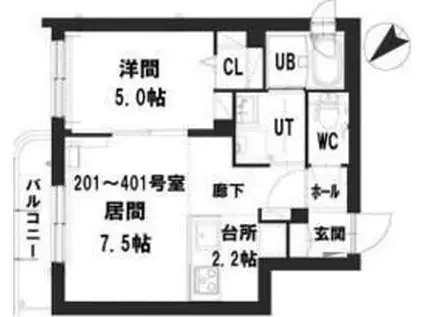 グランメール ティアレ南麻生(1LDK/3階)の間取り写真