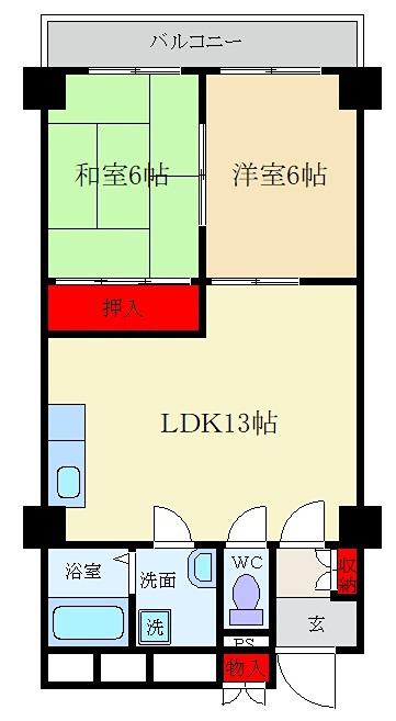 ネオライフ枚方マンション(2LDK/11階)の間取り写真
