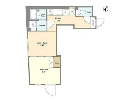 エクサム西小山(1DK/1階)の間取り写真