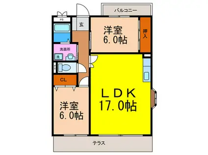 シューンハウゼ(2LDK/1階)の間取り写真