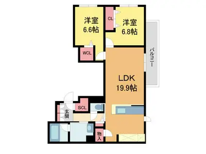 RIO BREZZA 芦屋(2LDK/3階)の間取り写真