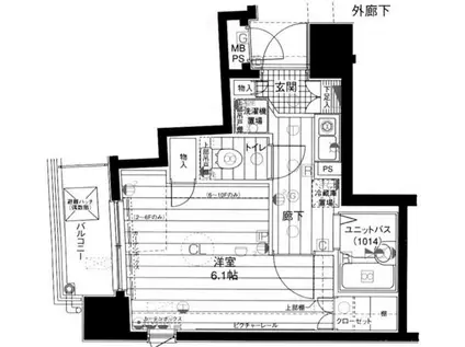 メインステージ日本橋箱崎II(1K/5階)の間取り写真