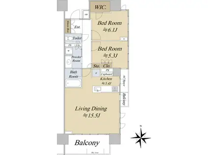 プラウドタワー名古屋伏見(2LDK/7階)の間取り写真