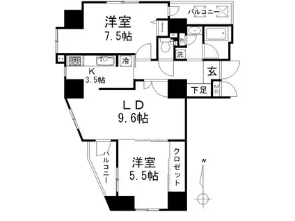 ライオンズシティ北千住(2LDK/10階)の間取り写真