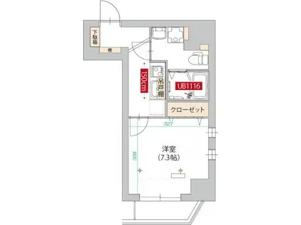 グラティチュード武蔵新城(1K/4階)の間取り写真