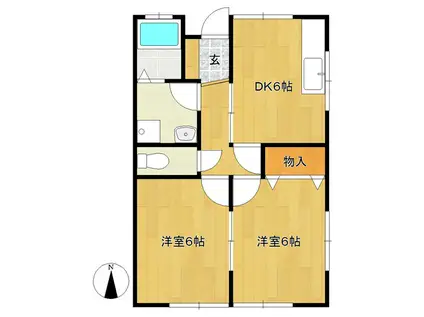 YKヒル(2DK/1階)の間取り写真
