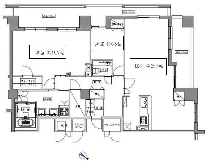 天神プレイス ウエスト棟(2LDK/17階)の間取り写真