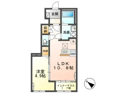 つくば市大角豆アパート(1LDK/1階)の間取り写真