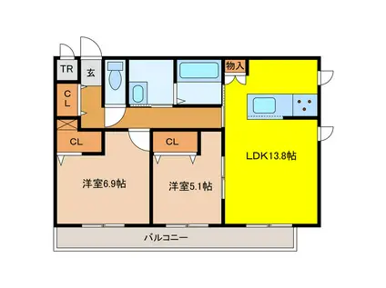 ジュノール千歳真々地(2LDK/4階)の間取り写真