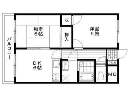 ルミエールせっつ(2DK/3階)の間取り写真