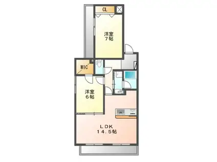 第8レジデンスオクノ藤が丘(2LDK/1階)の間取り写真