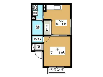 ボナール S(1DK/1階)の間取り写真