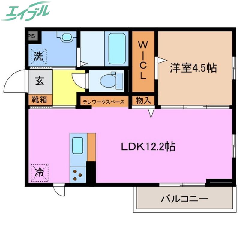 ウィステリアムーン(1LDK/2階)の間取り写真