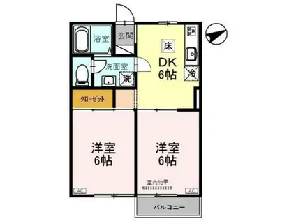 ヴィラ フルール(2DK/1階)の間取り写真