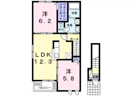 ルル オブ河内森プログレッソII(2LDK/2階)の間取り写真