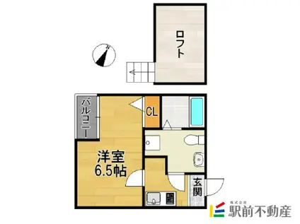 ラグタイム箱崎(1SK/2階)の間取り写真