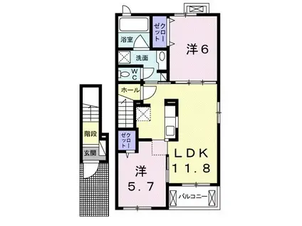 ファウンテン ヒルズI(2LDK/2階)の間取り写真
