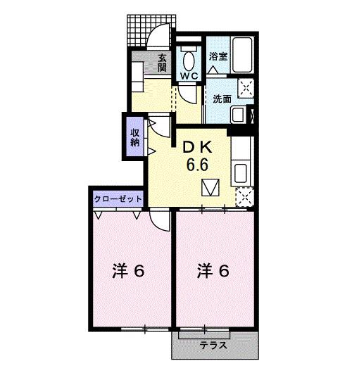 ピュアライヴVII B(2DK/1階)の間取り写真