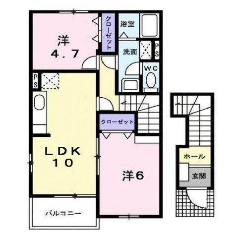 カーサフィオーレA(2DK/2階)の間取り写真