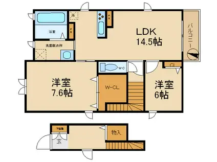 SANS SOUCI(2LDK/2階)の間取り写真