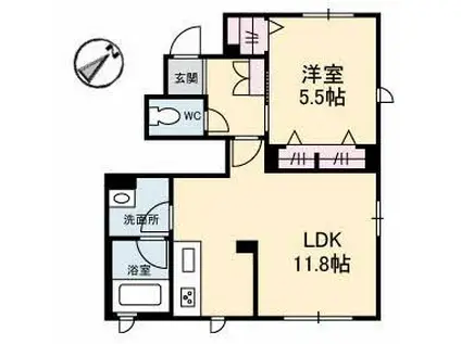 グランクロス沖野上W(1LDK/1階)の間取り写真