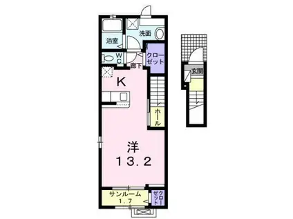 スターブルTⅡ(ワンルーム/2階)の間取り写真