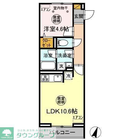 オークツリー(1LDK/3階)の間取り写真