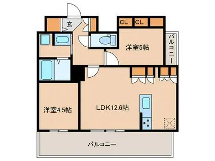 シーズンフラッツ渡辺通(2LDK/11階)の間取り写真