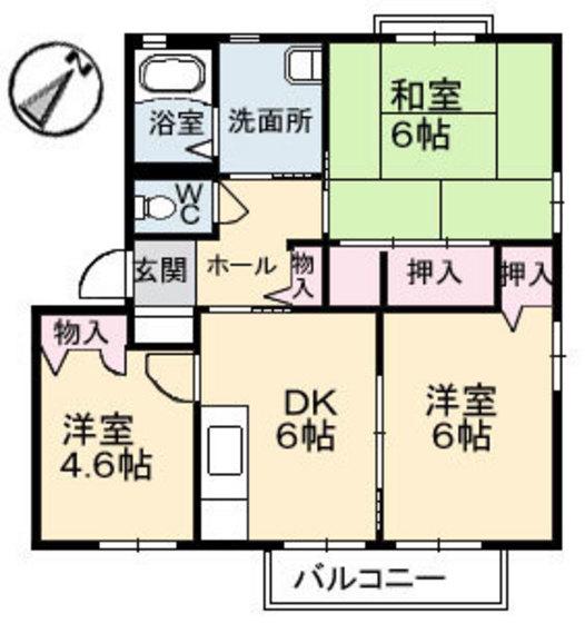 イーストパーク C棟(3DK/2階)の間取り写真