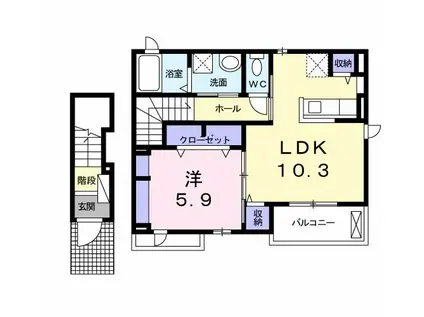 UメゾンII(1LDK/2階)の間取り写真