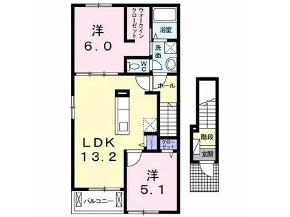 プラシードカーサVI(2LDK/2階)の間取り写真